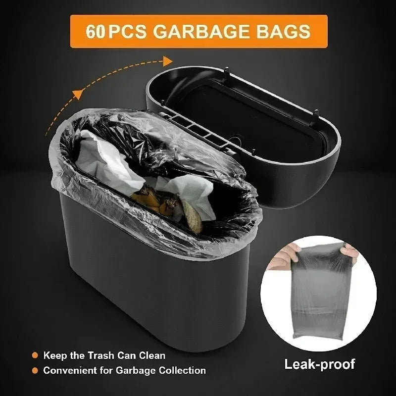 RideNook Mini Car Trash Can — Leak-Proof with Lid + 60 Bags